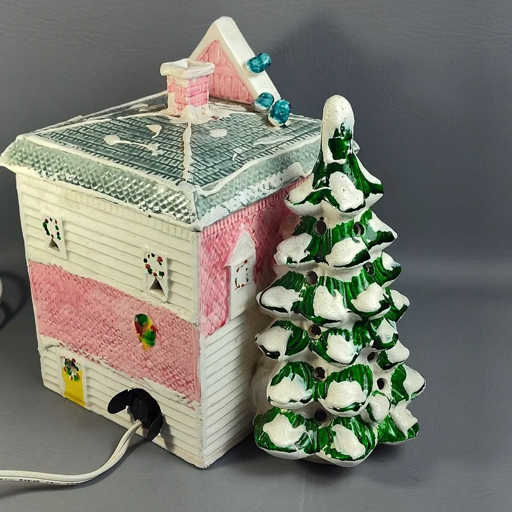 Vintage Dept 56 Snow Village Victorian House 50070 Pink White 1977 W/ Light - Picture 11 of 16